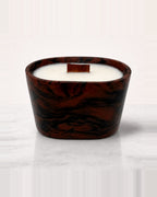 Rencarie Half Oval cement candle, Brown/Black marbled