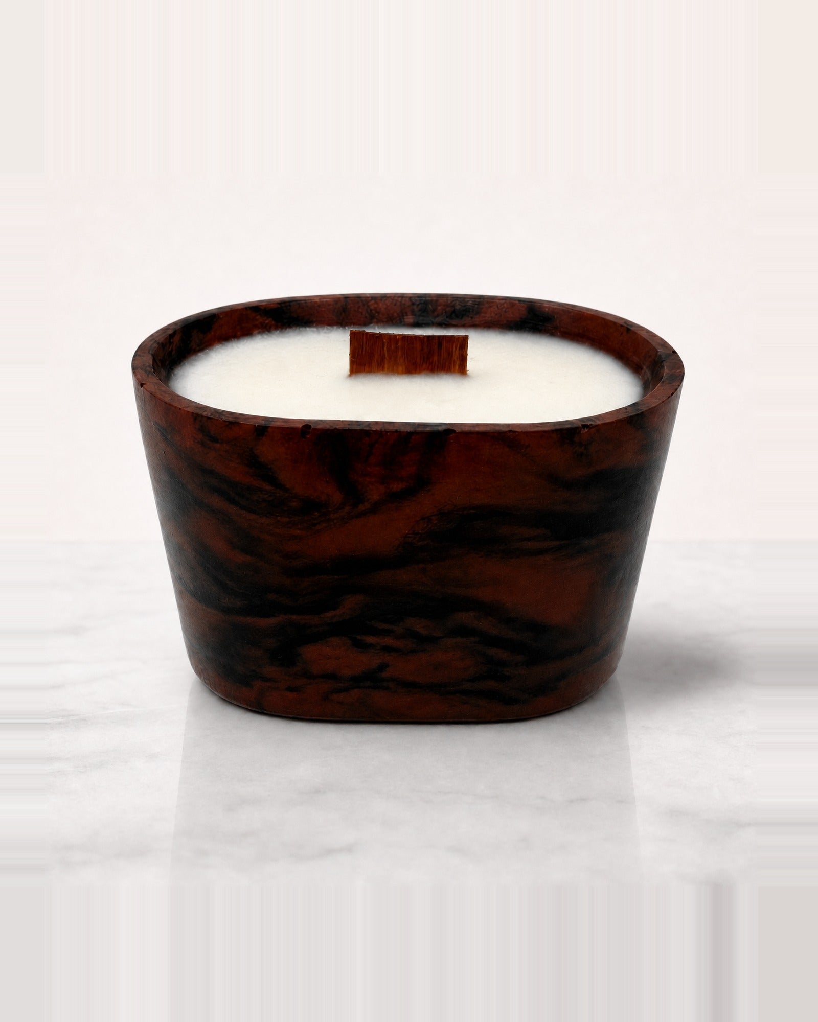 Rencarie Half Oval cement candle, Brown/Black marbled