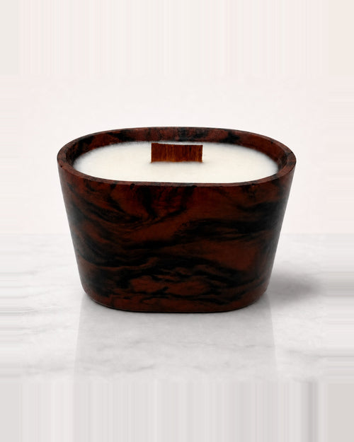 Rencarie Half Oval cement candle, Brown/Black marbled
