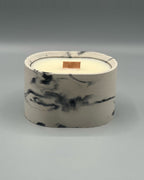 Rencarie Half Oval cement candle, Black/White marbled