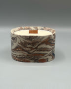 Rencarie Half Oval cement candle, Earthtone marbled