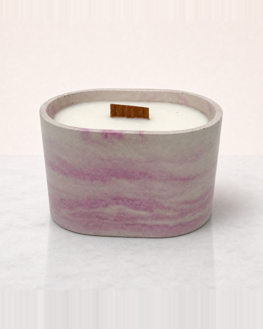 Rencarie Half Oval cement candle, Pink/White marbled