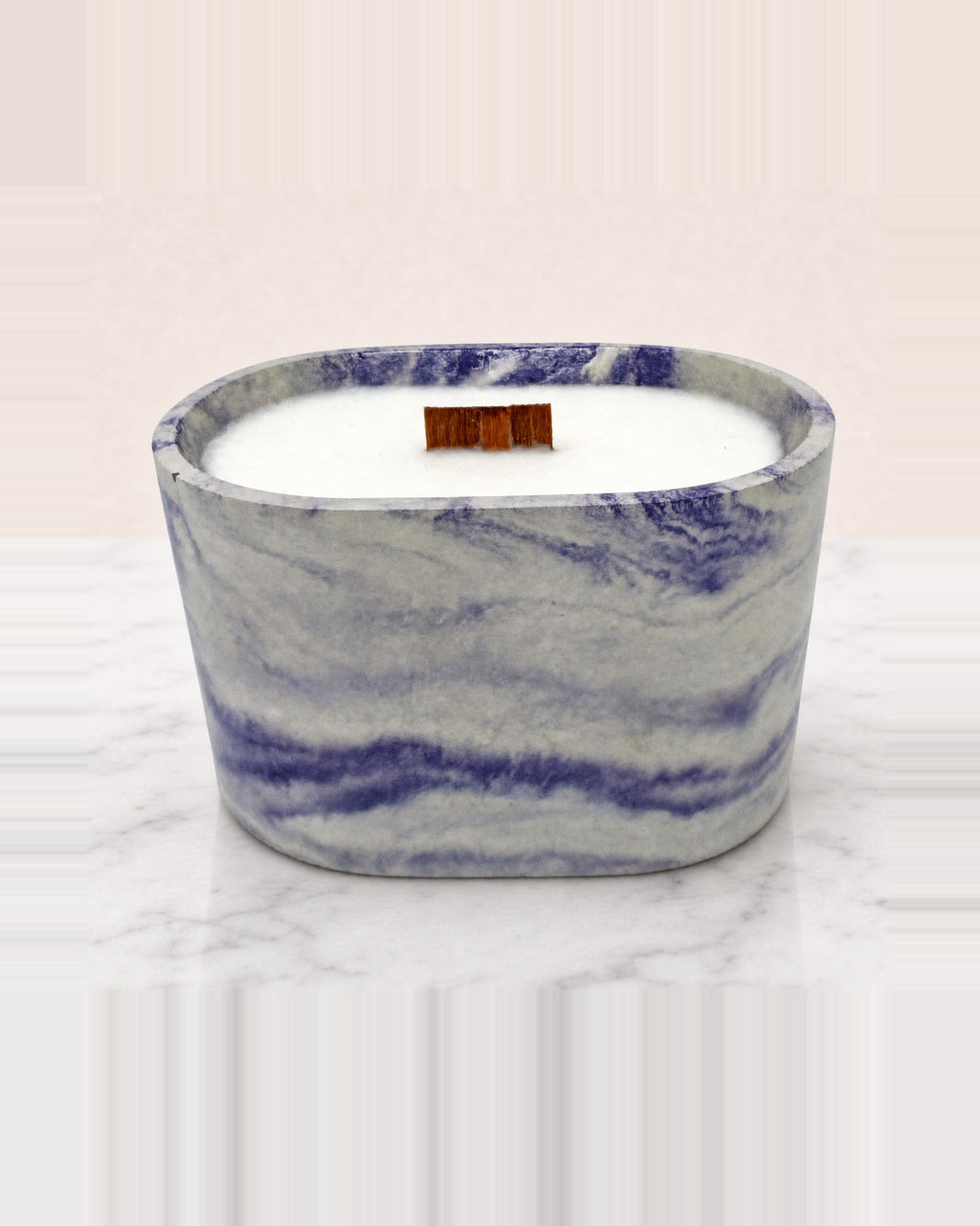 Rencarie Half Oval cement candle, Purple/White marbled