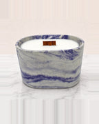Rencarie Half Oval cement candle, Purple/White marbled