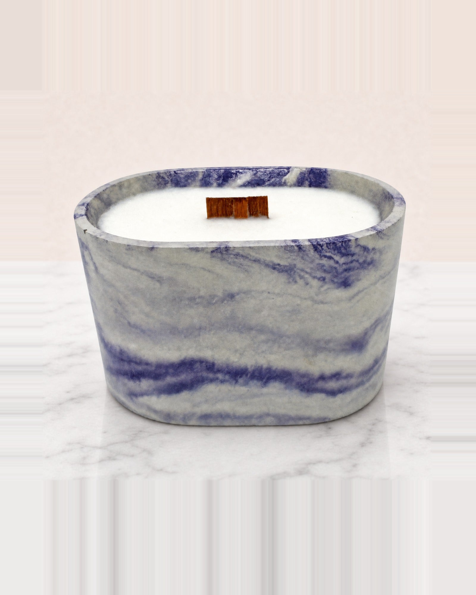 Rencarie Half Oval cement candle, Purple/White marbled