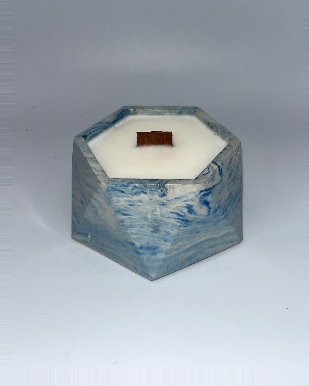 Rencarie Hexagon cement candle, Blue/White marbled