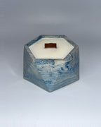 Rencarie Hexagon cement candle, Blue/White marbled