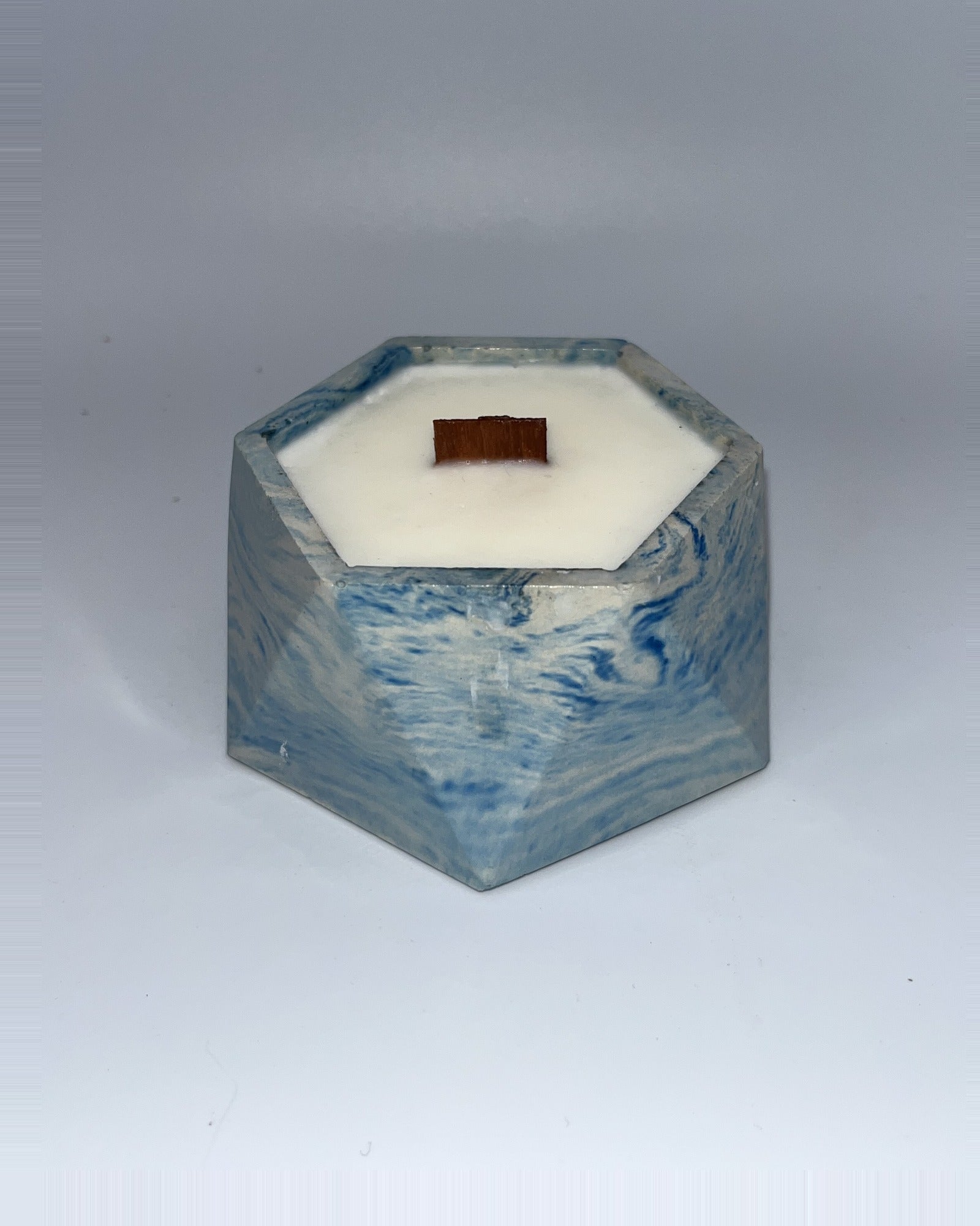 Rencarie Hexagon cement candle, Blue/White marbled