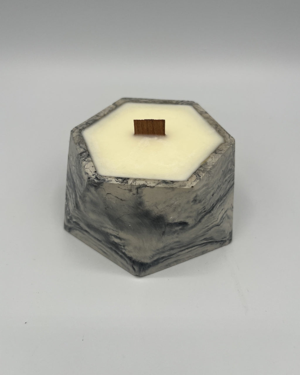Rencarie Hexagon cement candle, Black/White marbled