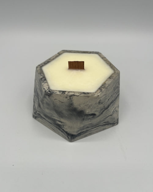 Rencarie Hexagon cement candle, Black/White marbled