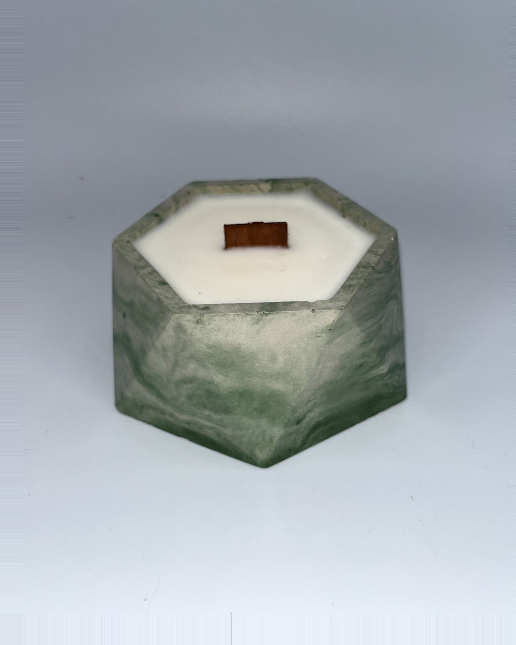 Rencarie Hexagon cement candle, Leaf Green/White marbled