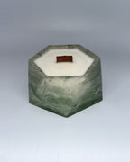 Rencarie Hexagon cement candle, Leaf Green/White marbled