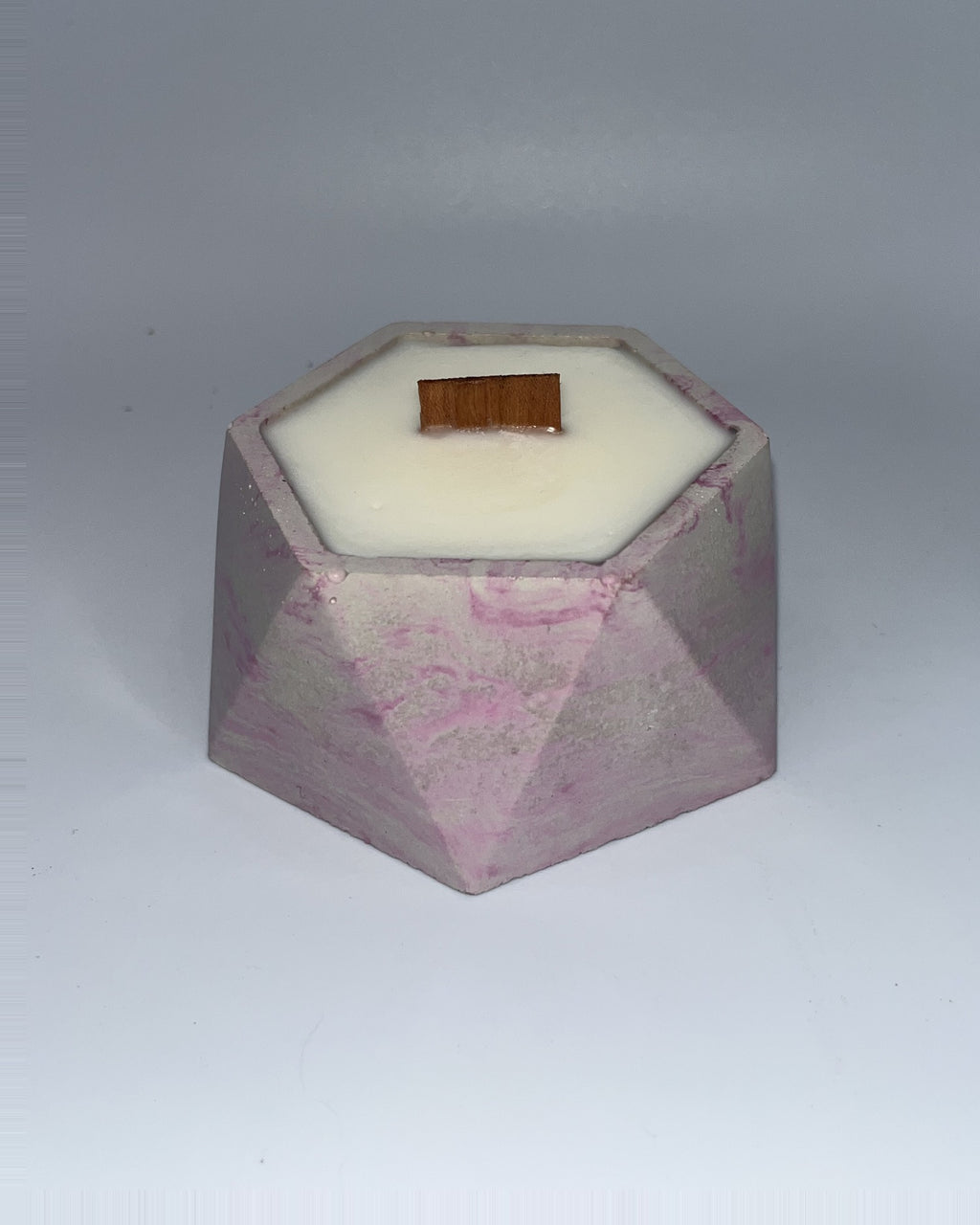 Rencarie Hexagon cement candle, Pink/White marbled
