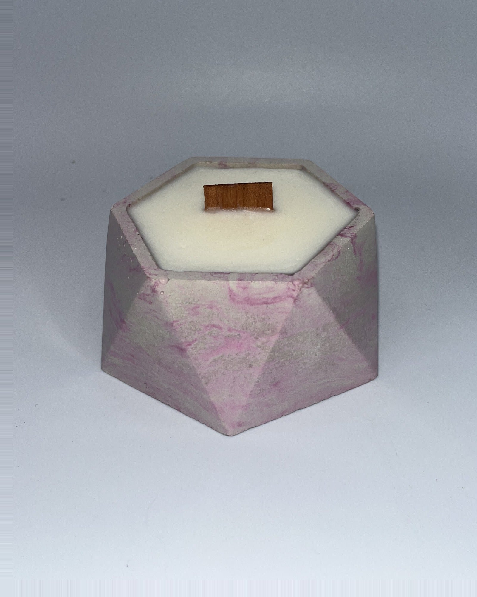 Rencarie Hexagon cement candle, Pink/White marbled