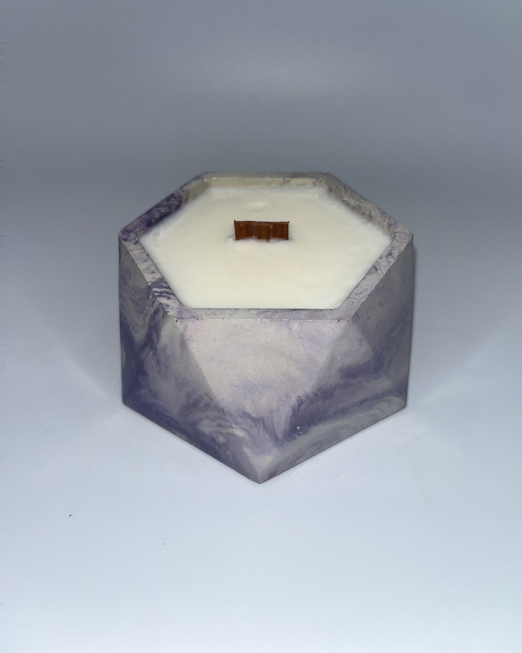 Rencarie Hexagon cement candle, Purple/White marbled