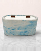 Rencarie Large Oval cement candle, Blue/White marbled