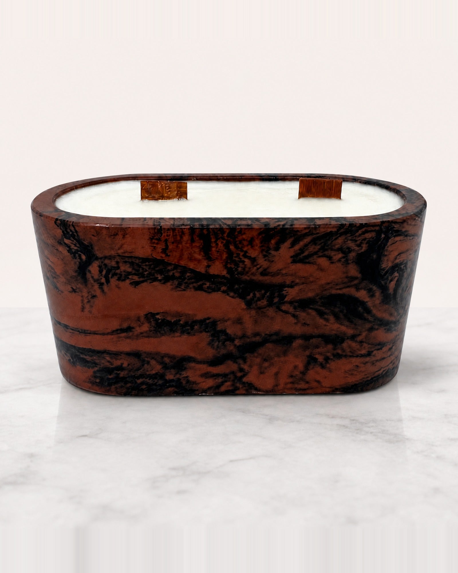 Rencarie Large Oval cement candle, Brown/Black marbled