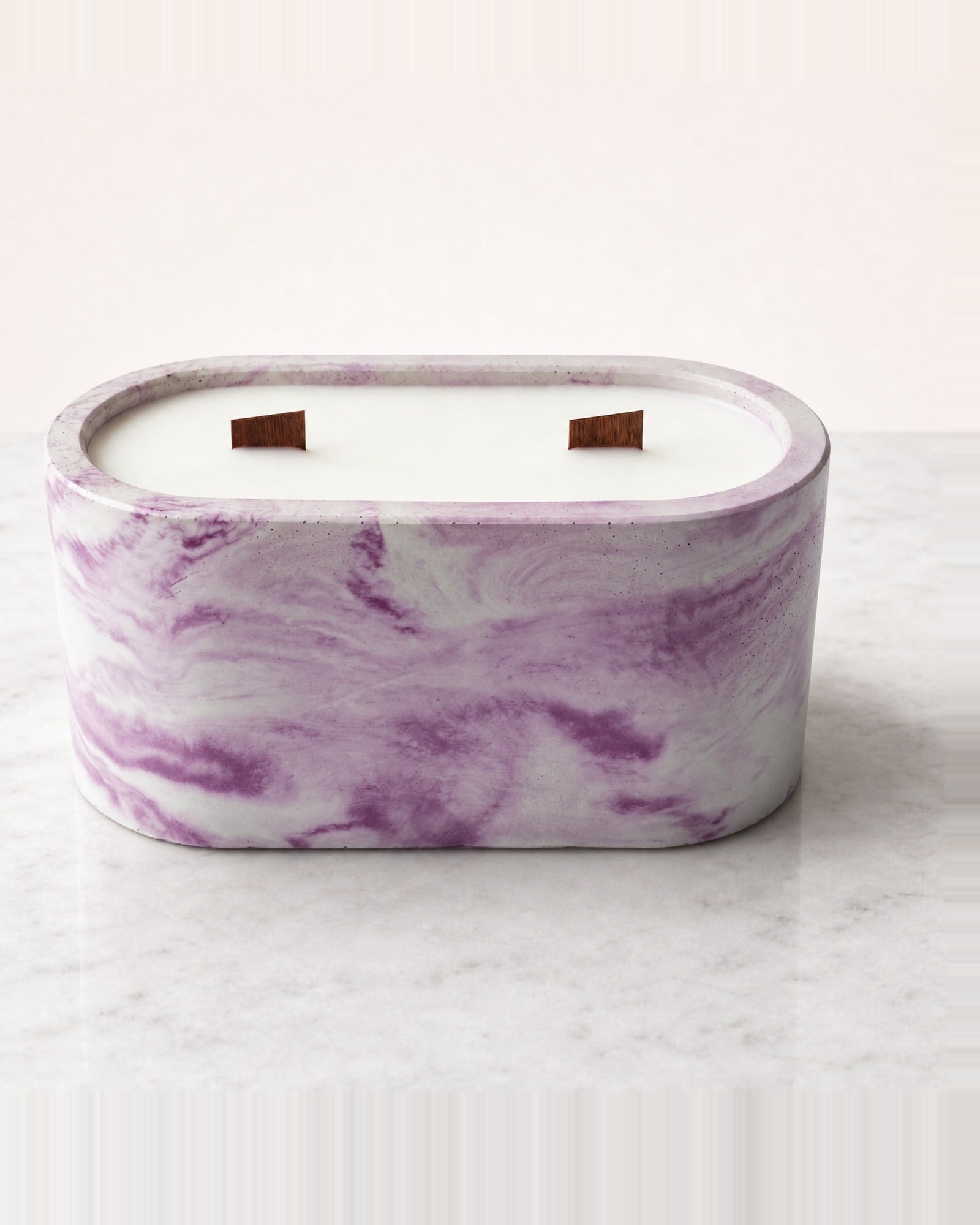 Rencarie Large Oval cement candle, Pink/White marbled