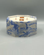 Rencarie Octagon cement candle, Blue/White marbled