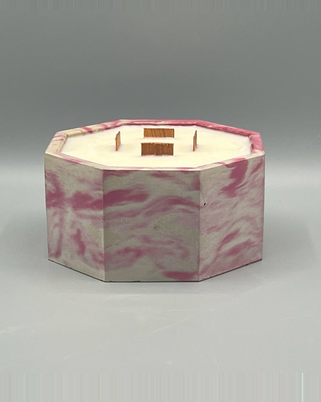 Rencarie Octagon cement candle, Pink/White marbled