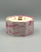 Rencarie Octagon cement candle, Pink/White marbled